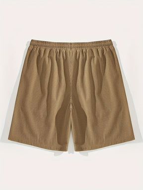 Calções Casuais Masculinos com Textura, Cintura com Cordão, Tecido Leve de Poliéster, Bolsos para Uso Diário, Praia ou Atividades ao Ar Livre | Calções com Cordão | Calções Leves