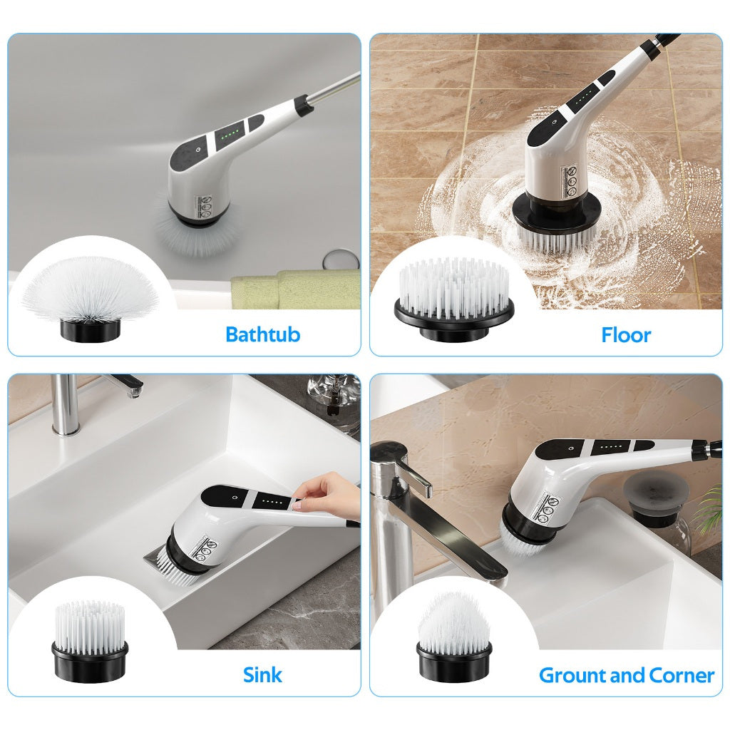 Limpador elétrico. Equipada com várias cabeças de escova intercambiáveis (macia/dura), cabo de alimentação retrátil e removível, alimentada por USB, adequada para limpeza de banheiros, pisos, azulejos, boxes de chuveiro, janelas, cozinhas, etc. Uma esco