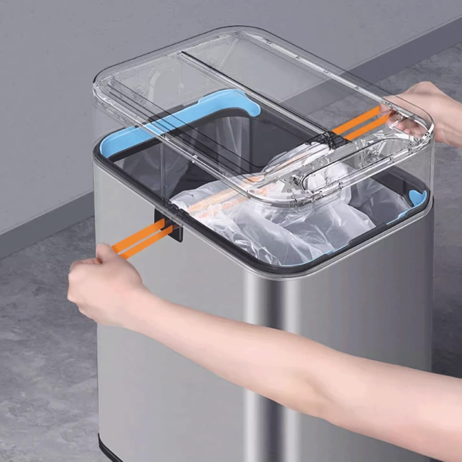 Lixeira Lata de lixo com sensor inteligente, doméstica com tampa, banheiro, cozinha, sala de estar, escritório, embalagem automática, latas de lixo de grande capacidade Lixeira(Silver,15L)