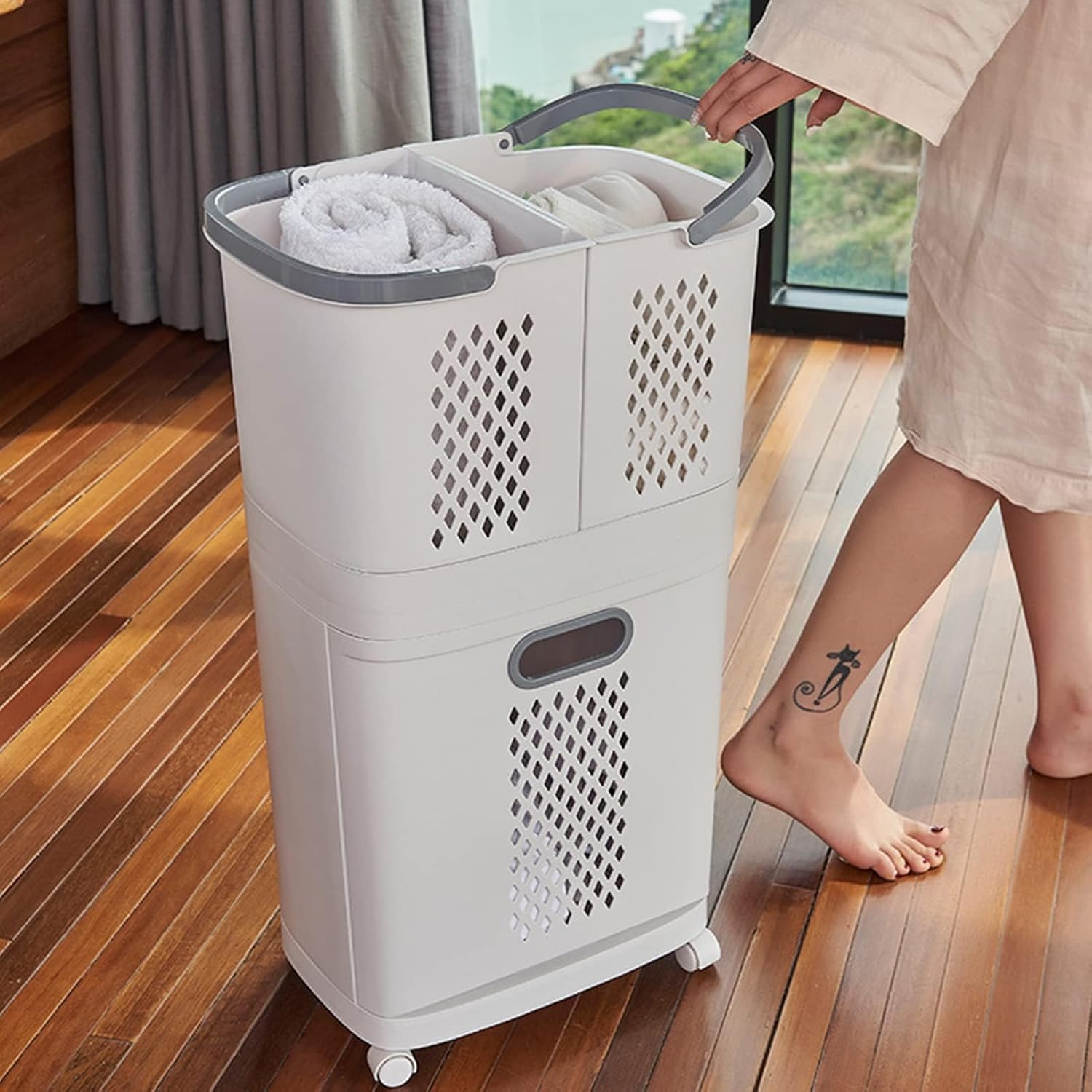 CleanSort™ Cesto Organizador Inteligente para Lavanderia com Compartimentos