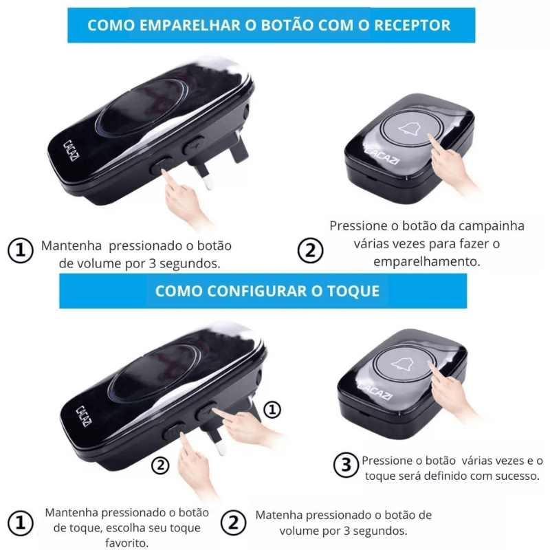 Campainha Inteligente Sem Fio Impermeável | Alcance 300m e 38 Toques