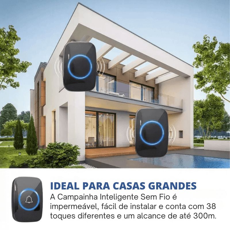 Campainha Inteligente Sem Fio Impermeável | Alcance 300m e 38 Toques