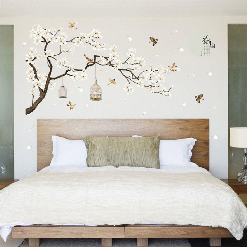 Papel de Parede adesivo de pássaros e Flores