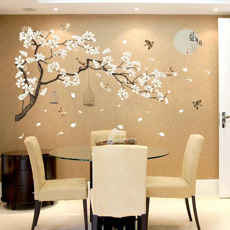 Papel de Parede adesivo de pássaros e Flores
