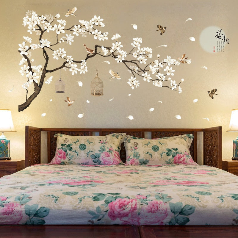 Papel de Parede adesivo de pássaros e Flores