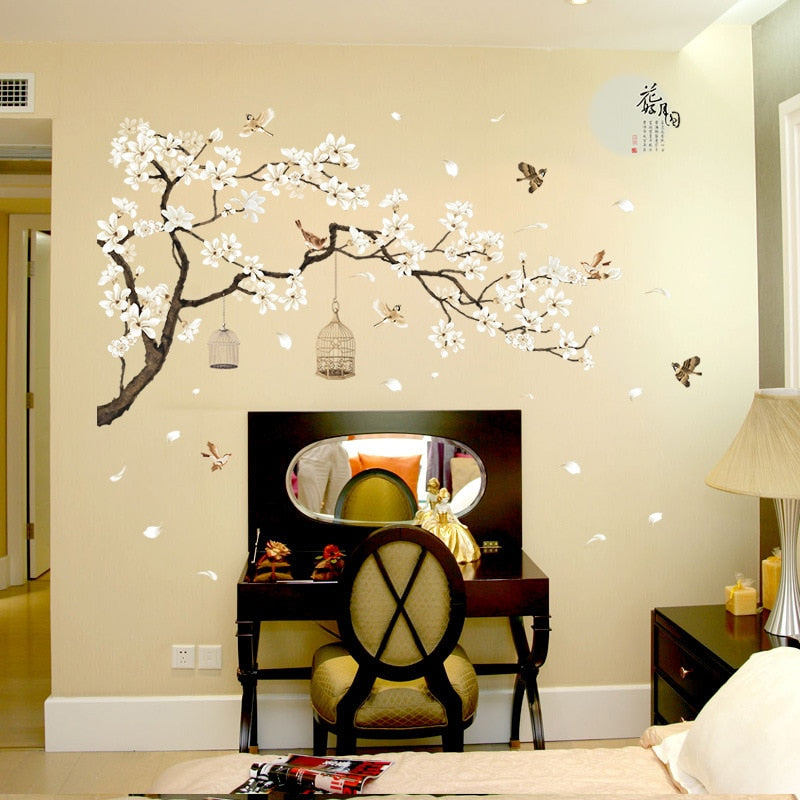 Papel de Parede adesivo de pássaros e Flores