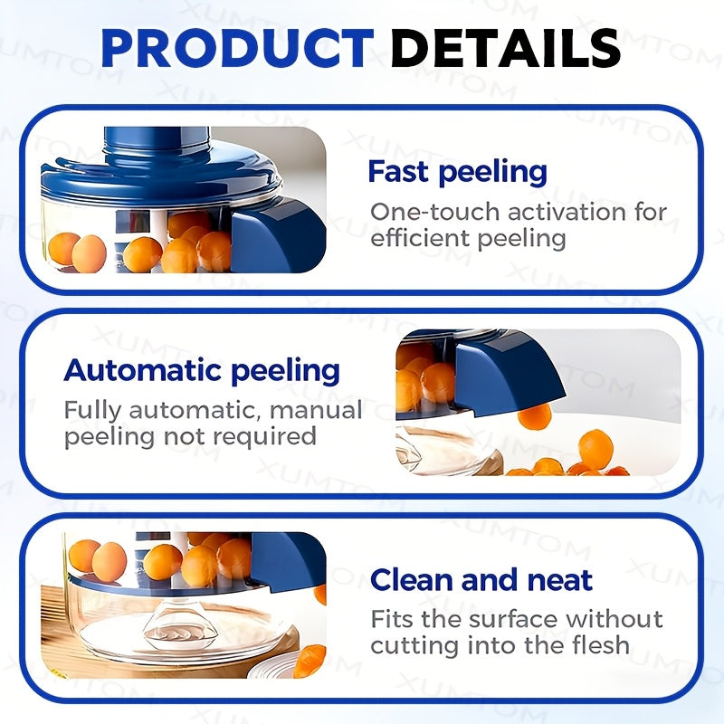 Descascador Elétrico de Frutas de 5 Lâminas | Descascador Automático Recarregável USB para Uvas, Alho, Tomates-Cereja | Gadget de Cozinha Eficiente, Uso Doméstico, Fácil de Limpar, Azul - Ótimo Presente para o Dia dos Namorados e Dia da Mãe