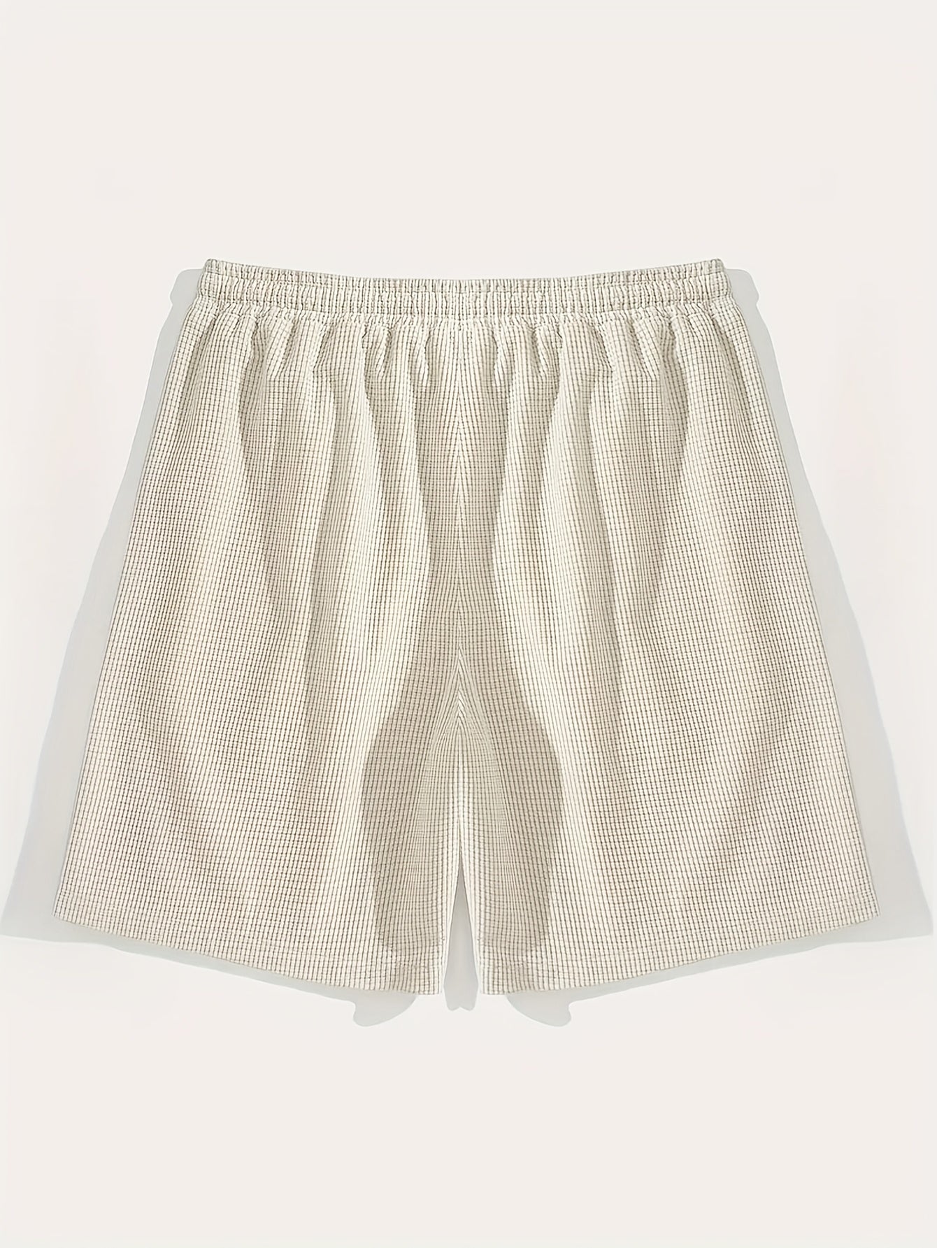 Calções Casuais Masculinos com Textura, Cintura com Cordão, Tecido Leve de Poliéster, Bolsos para Uso Diário, Praia ou Atividades ao Ar Livre | Calções com Cordão | Calções Leves