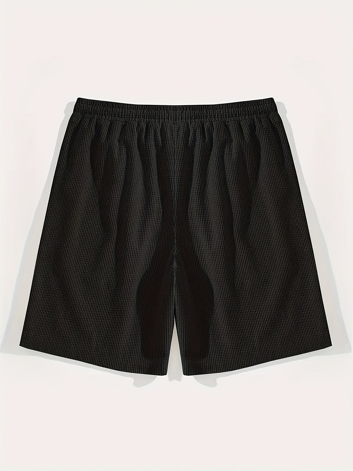 Calções Casuais Masculinos com Textura, Cintura com Cordão, Tecido Leve de Poliéster, Bolsos para Uso Diário, Praia ou Atividades ao Ar Livre | Calções com Cordão | Calções Leves