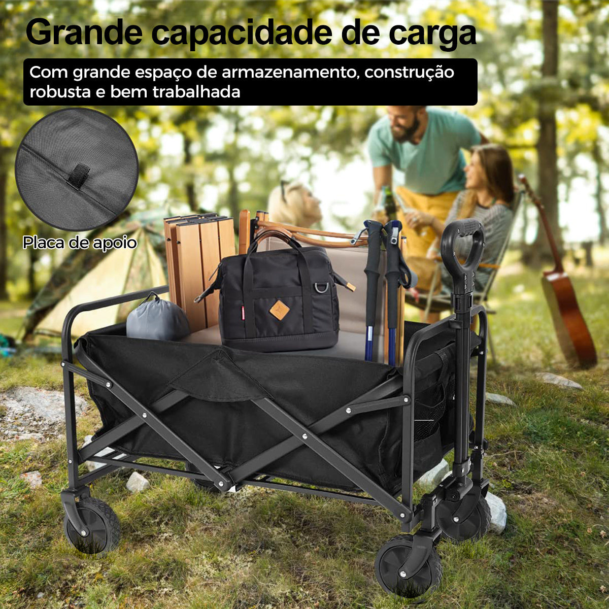 Carrinho Multiuso Para Camping Até 100kg Dobrável Camping Pesca Compras